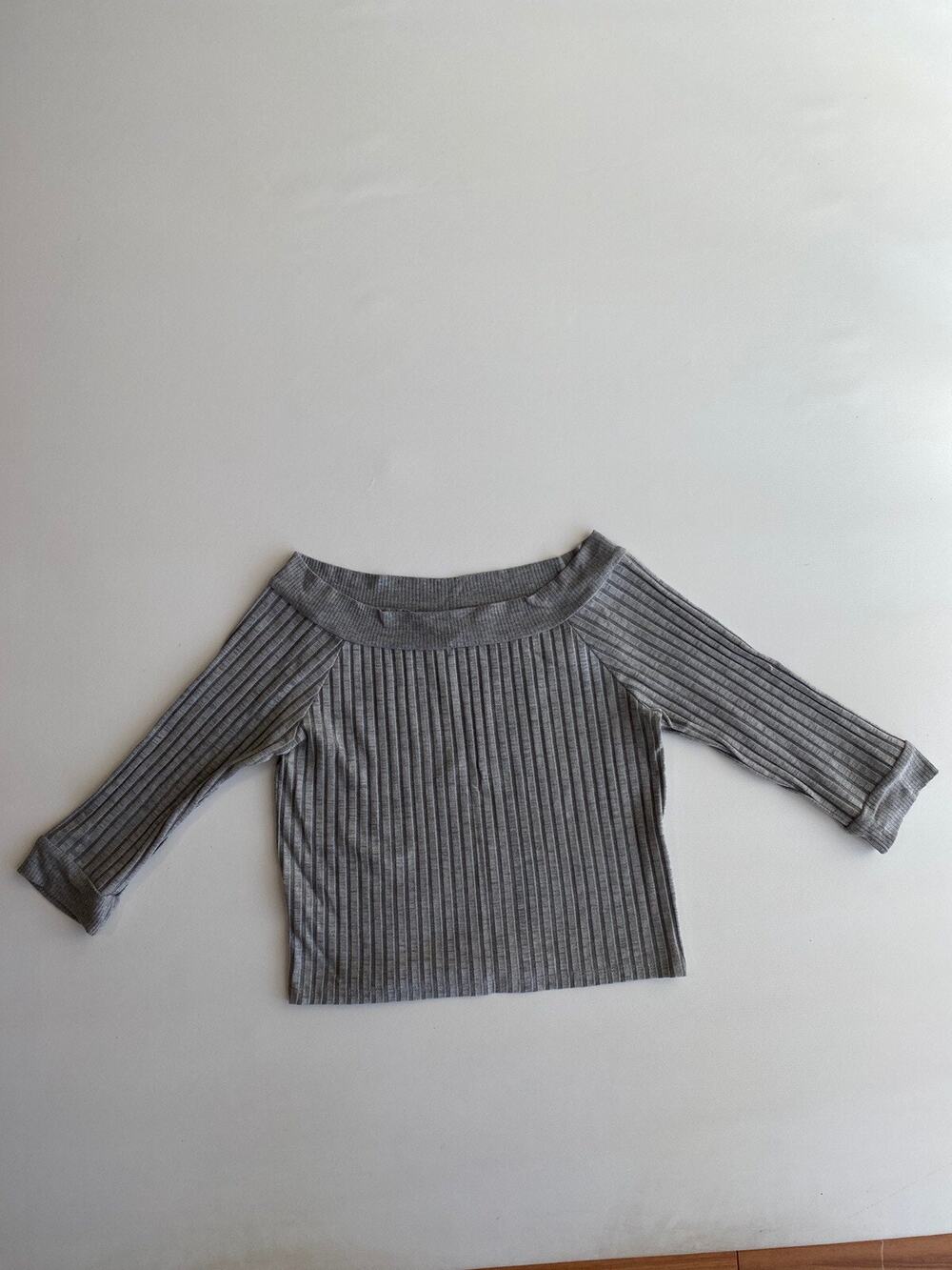 Topshop Women’s 3/4 Sleeve Gray Off Shoulder Cotton Shirt US Sz 10